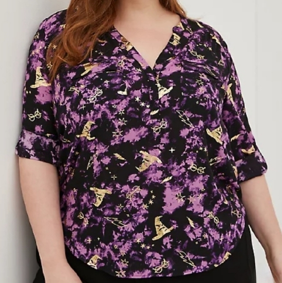 Torrid Harry Potter Galaxy Icons Harper Georgette Blouse Purple Gold 2X - Picture 8 of 8